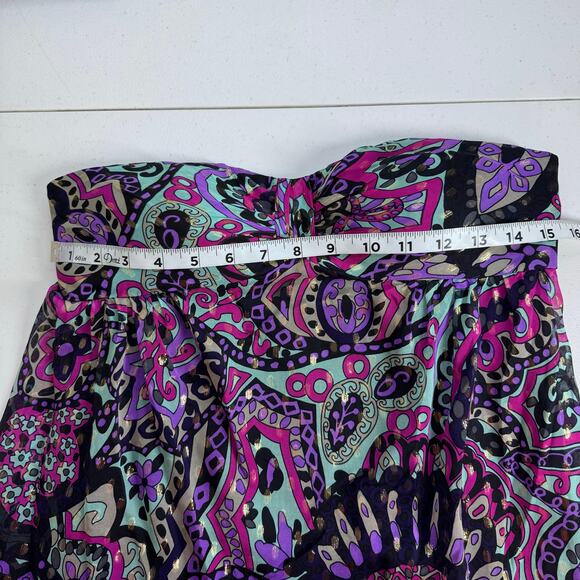 Tibi Strapless Paisley Print Silk Lurex Empire Babydoll Mini Dress Women's 6 NWT - Picture 8 of 10